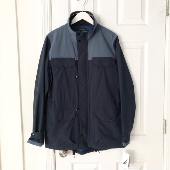Nautica Men’s Blue Colorblock High Windbreaker Anorak Zip Up Jacket NWT Small - Picture 1 of 13